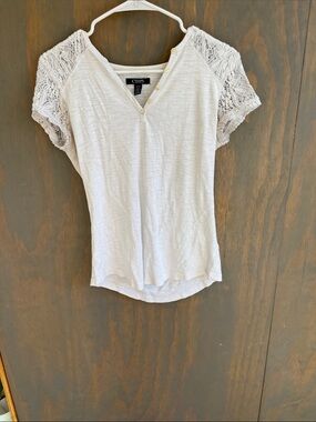 Chaps White Lace-Sleeve V-Neck Short Sleeve Top